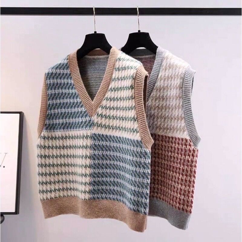 Áo len gile thổ cẩm phối màu quảng châu