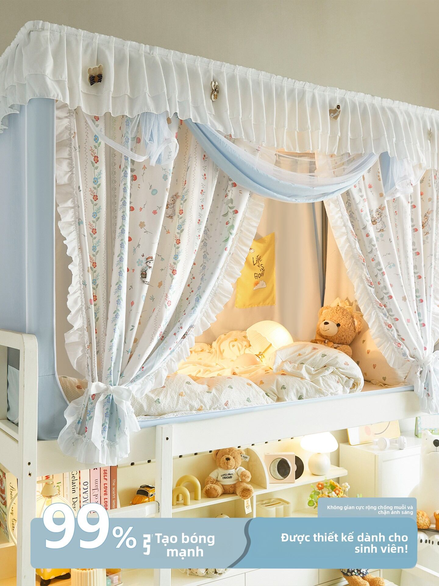 JIUZHOUTU | Strong Light Blocking Dormitory Bed Curtain with Mosquito Net for Single Bed Giá 888,000 Đồng*Miễn phí vận chuyển