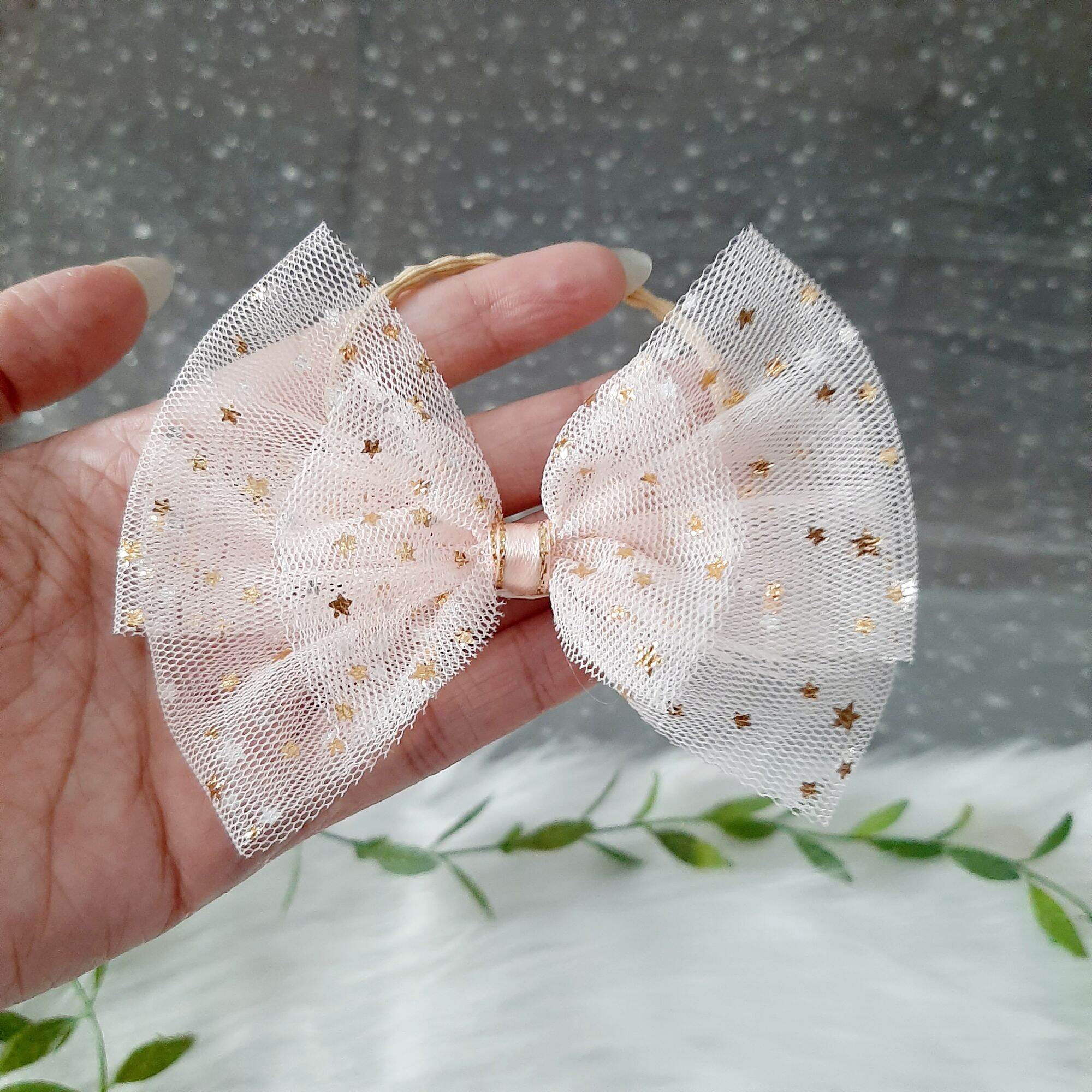 Cột tóc nơ 2 lớp đính sao lấp lánh (mua 9 tặng 1)