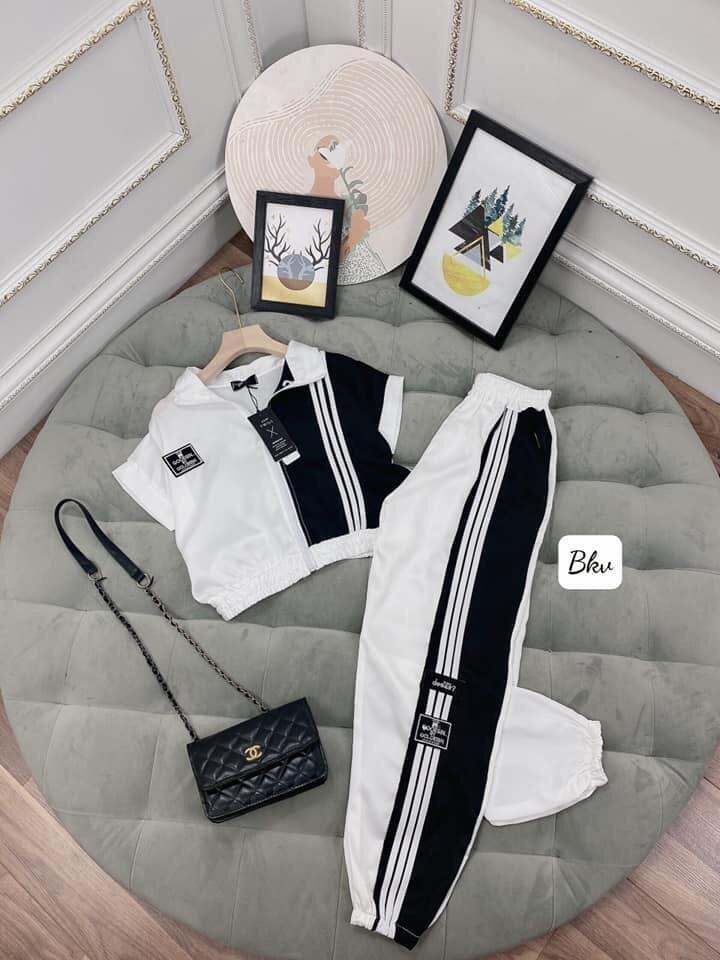Set áo gió kẻ sọc 2 màu trắng đen