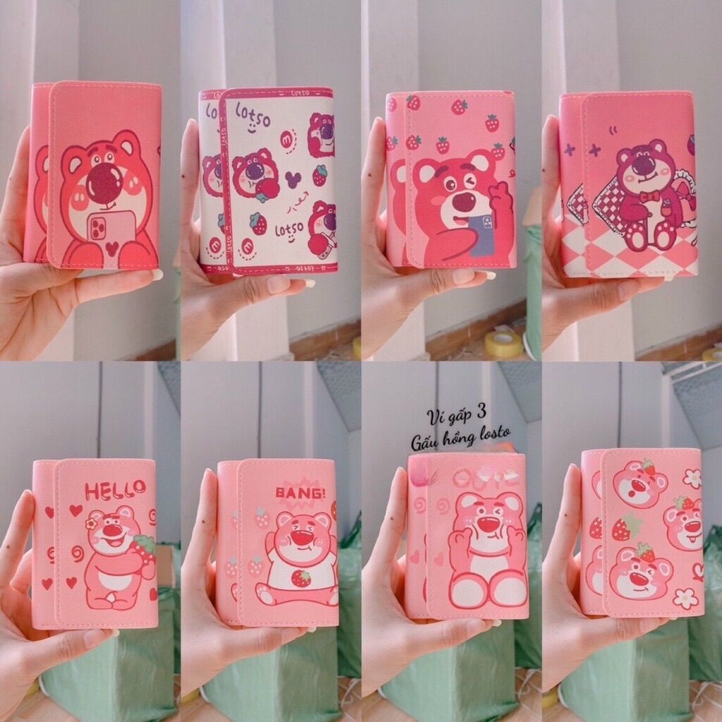 Ví gấu dâu losto gập ba dễ thương