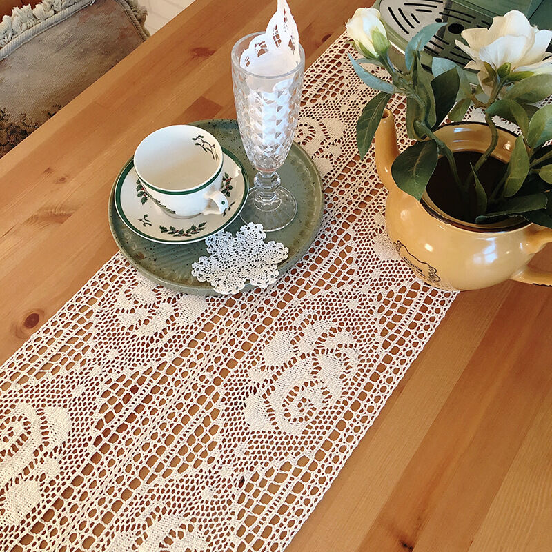 Khăn trải bàn ren móc vintage khăn phủ kệ tủ khăn phủ lò vi sóng tủ lạnh máy giặt