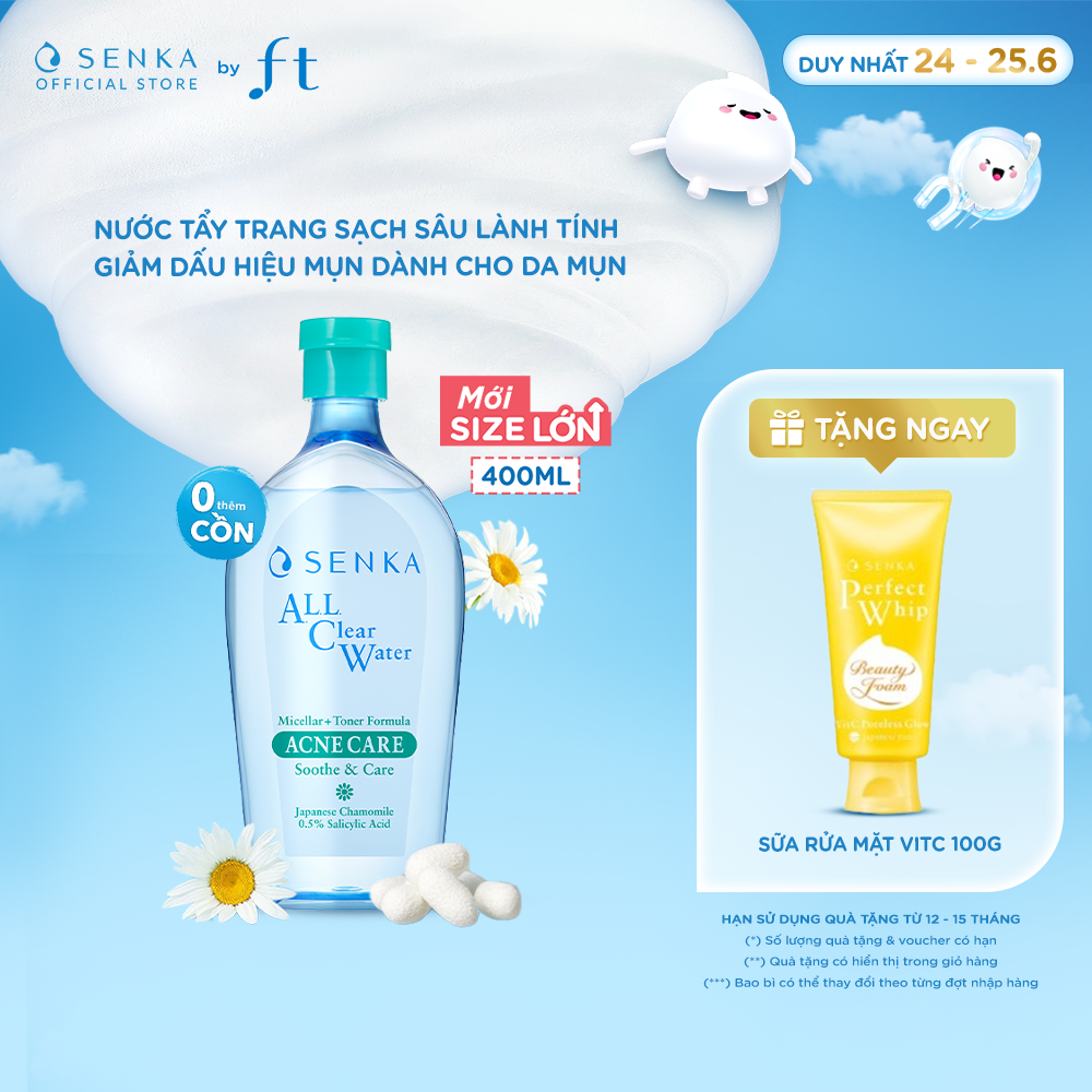 Nước tẩy trang micellar dành cho da mụn SENKA A.L.L. CLEAR WATER MICELLAR + TONER FORMULA ACNE CARE 400ML