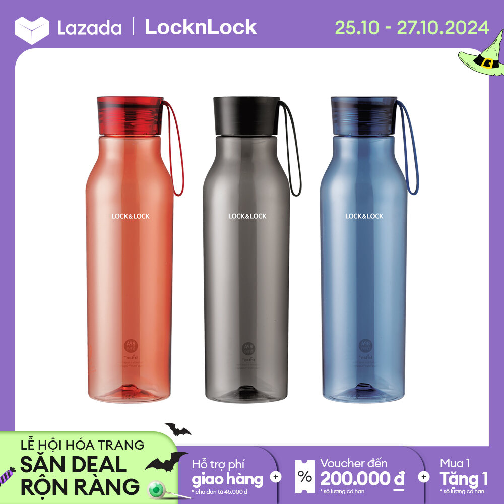 Bình nước nhựa Tritan Lock&Lock Eco Bottle 750ml ABF664 - Trong suốt - 3 màu - Có dây treo