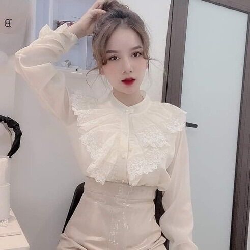 Áo sơ mi nữ- Áo sơ mi ren tơ óng- Áo sơ mi công sở đi làm đi học_009