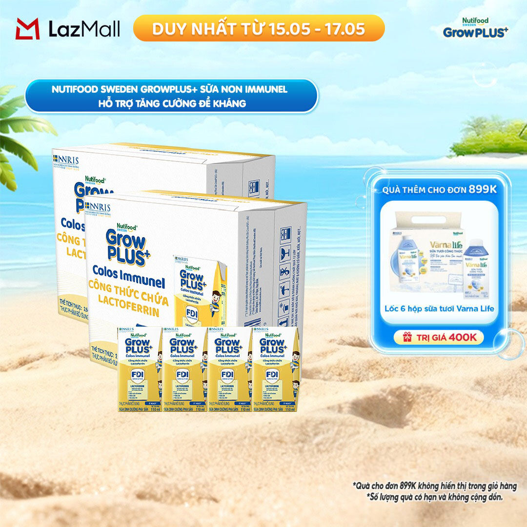 Combo 2 Thùng 24 Hộp Sữa Bột Pha Sẵn Nutifood Sweden GrowPLUS+ Sữa Non Immunel hộp 110 ml (Bao bì tuỳ lô hàng)