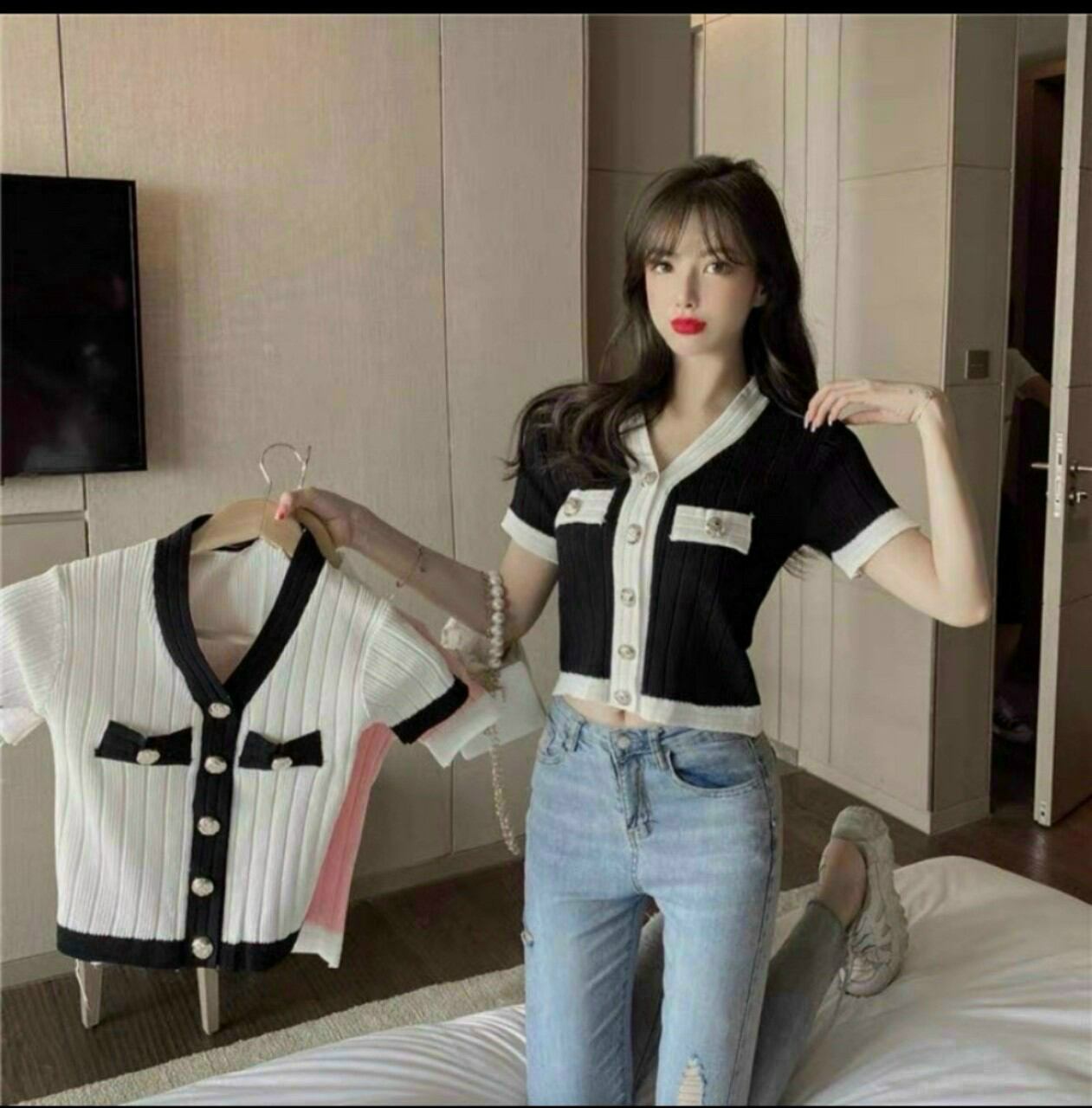 ÁO KIỂU VIỀN ĐẸP FORM CROPTOP 45KG(NA)