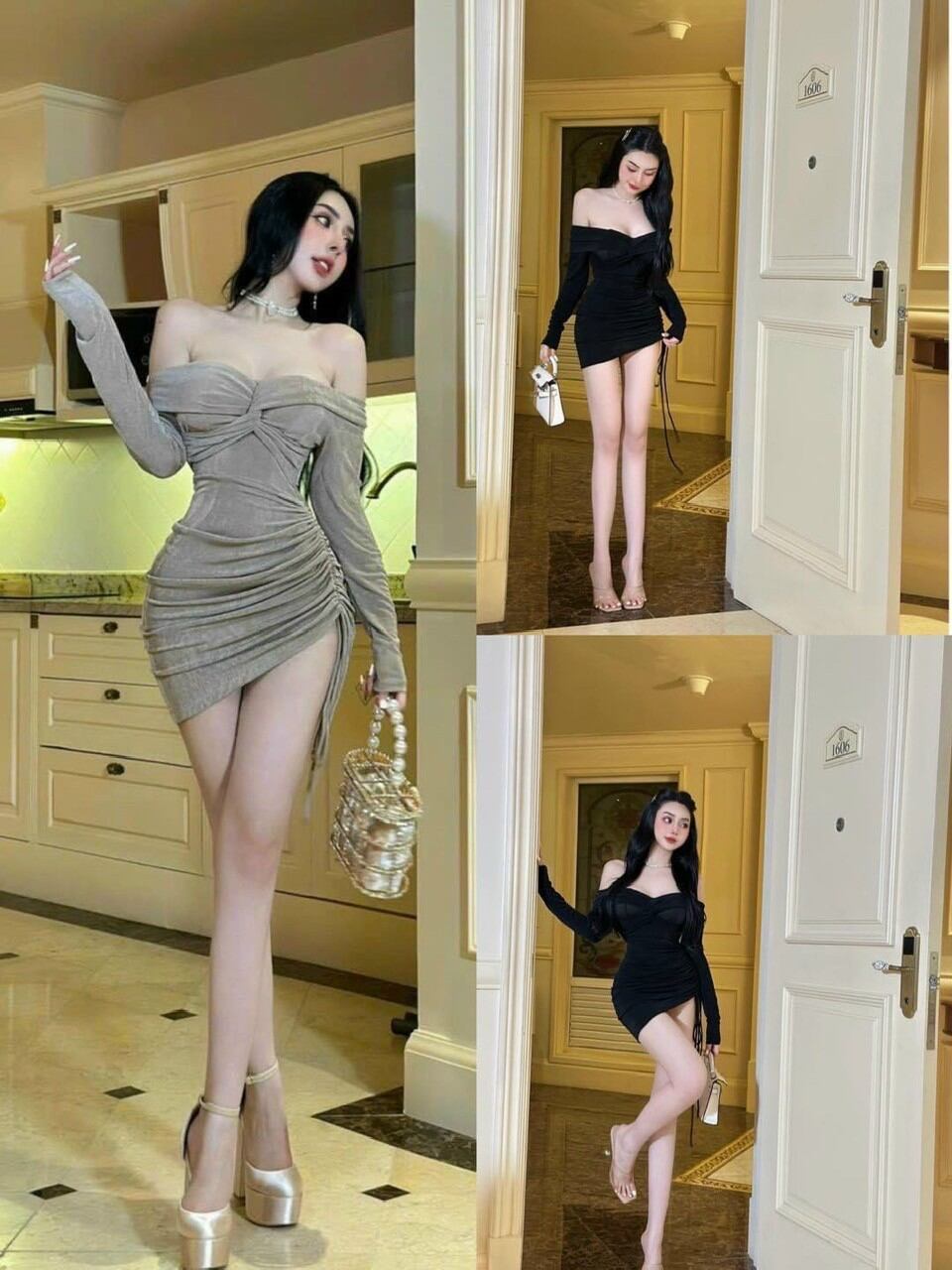 Váy bẹt vai len tăm rút dây, váy, bẹt vai, váy rút dây, váy body dây,