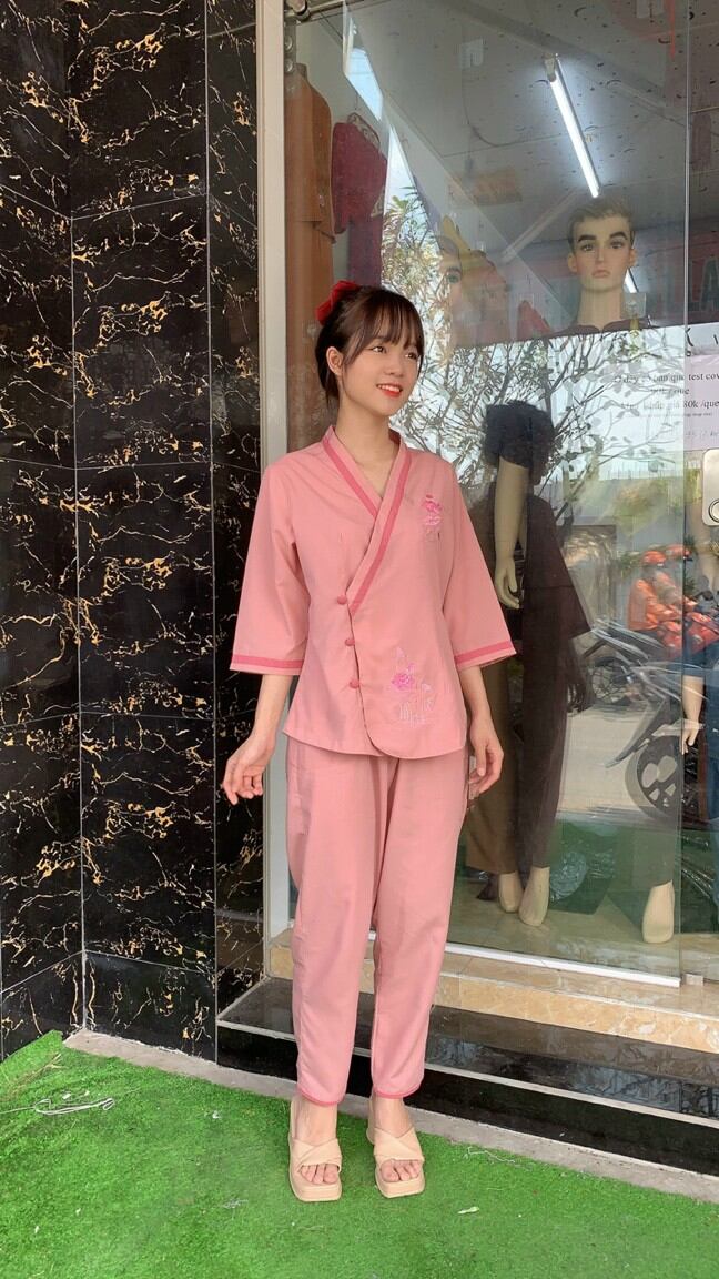 Đồ lam đi chùa - mẫu kate tim viền