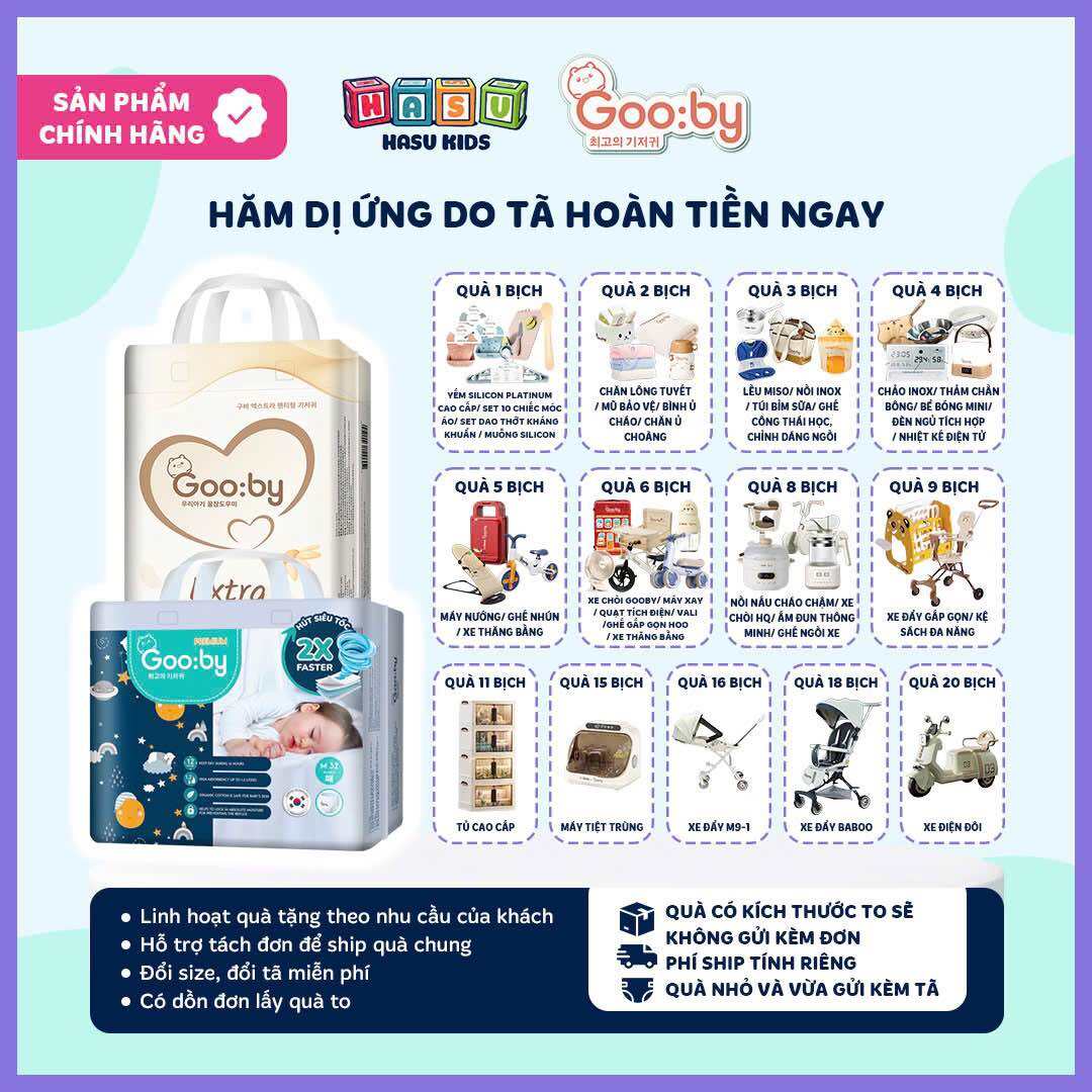 Tã/bỉm quần dán Gooby/Premium chống tràn hiệu quả NB70/S56/M46/L56/XL52/XXL48 cho bé từ 6kg - 24kg