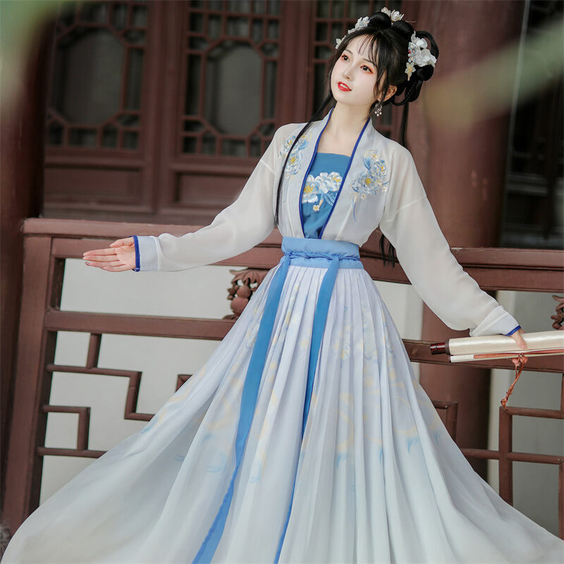 Váy Xếp Ly Hanfu Cổ Trang Cho Nữ, Váy Xếp Ly Một Mảnh Thêu Công Phu, Váy Hanfu Thường Ngày, Váy Hanfu Phong Cách Cổ Điển