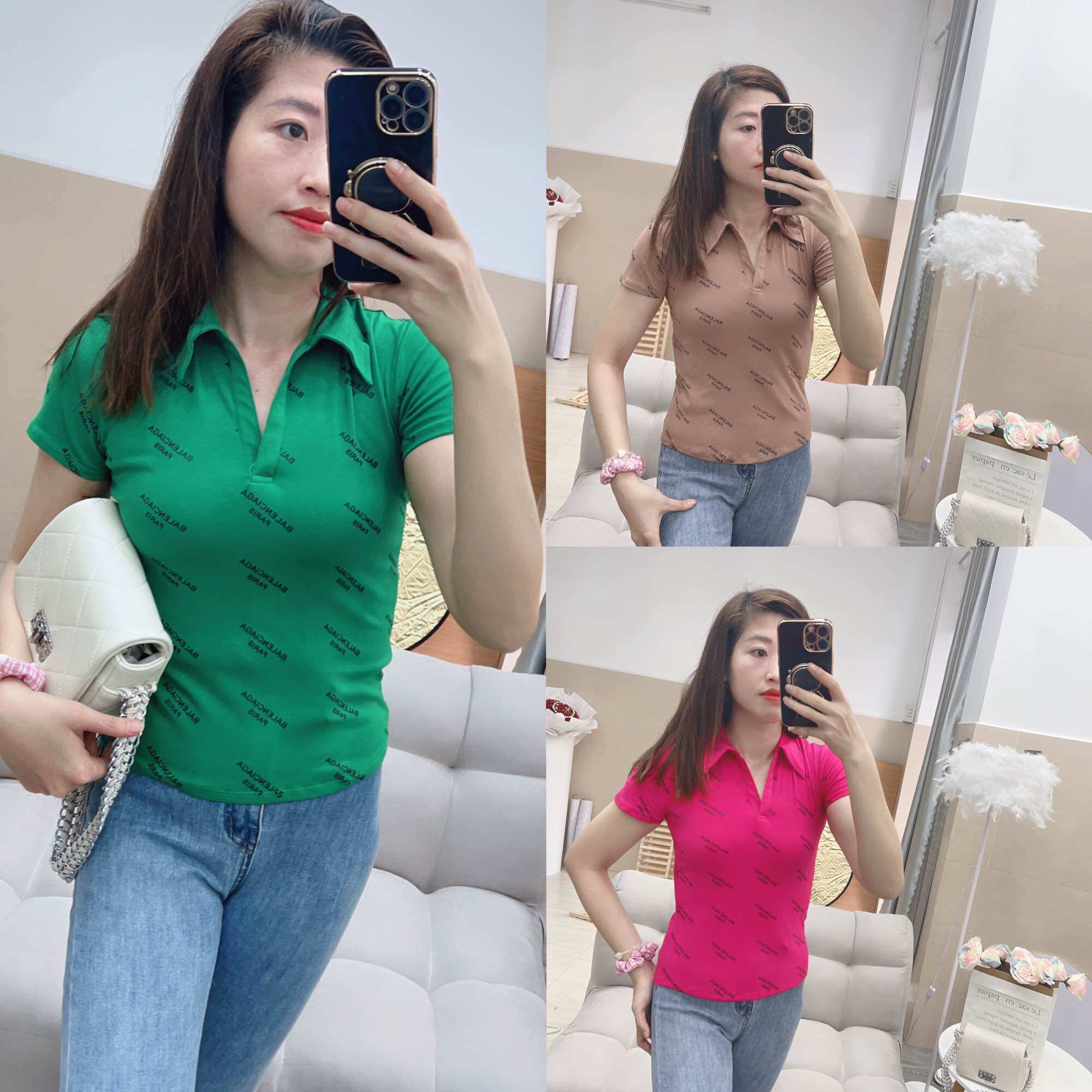 Áo thun body nữ kiểu polo in 3d tay ngắn, thun borrip mịn