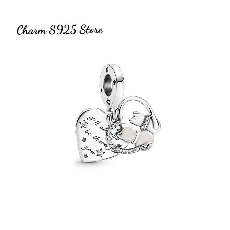 CHARM PAN ALE TREO ĐÔI MÈO HÌNH TIM BẠC S925