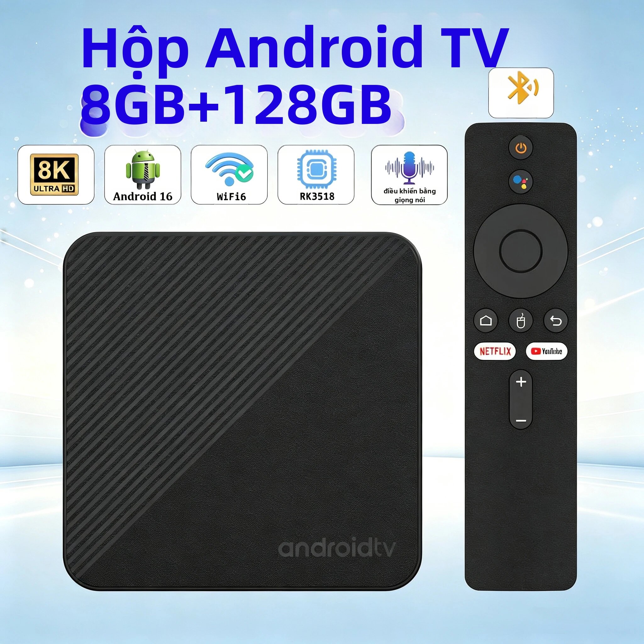 Hộp Giải Mã Truyền Hình Android 16 T8 4K 8K HD, Wifi Kép, BT5.4, Hỗ Trợ Lên Đến 128GB, Điều Khiển Bằng Giọng Nói, Netflix, YouTube, Đầu Phát Đa Phương Tiện Rạp Hát Gia Đình