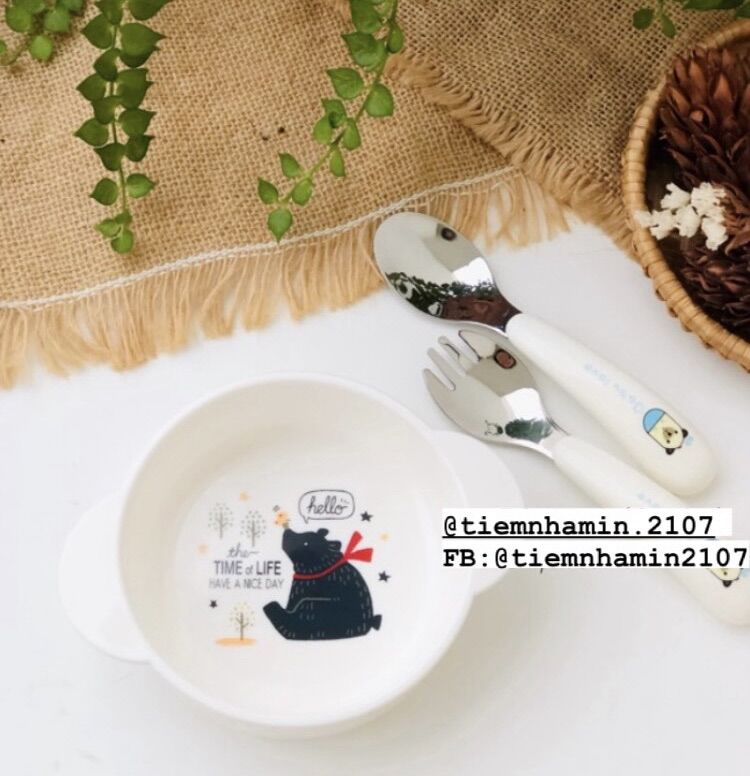 Set thìa nĩa tập xúc inox cho bé ăn dặm - có hộp đựng