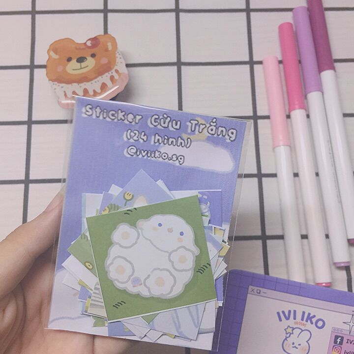 Set 24 sticker Cừu Trắng đáng yêu (5x5cm) | IVI IKO