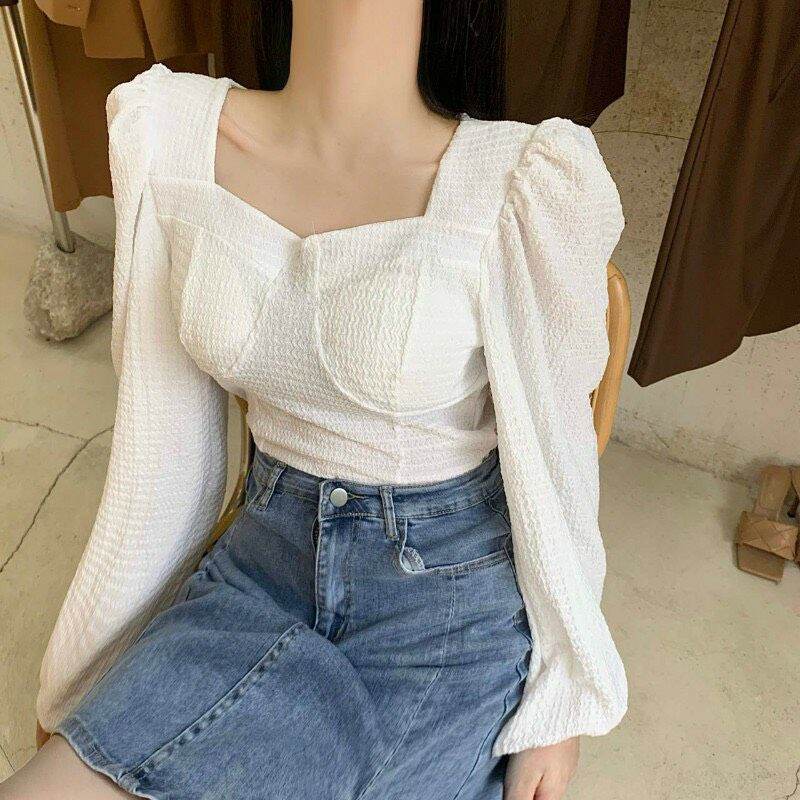 Áo kiểu voan xốp tay bồng siêu sang