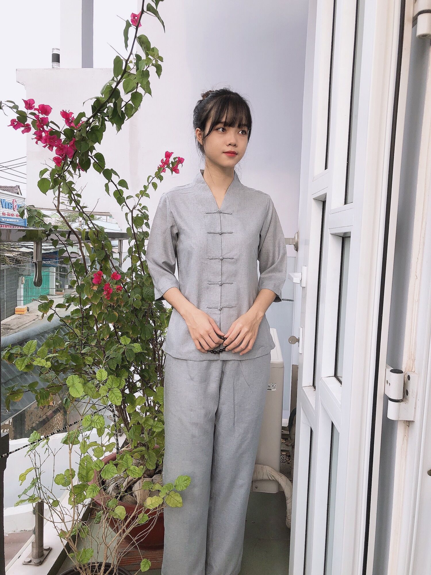 Thời trang phật giáo cao cấp đơn giản , đồ lam nữ , áo lam phật tử nữ