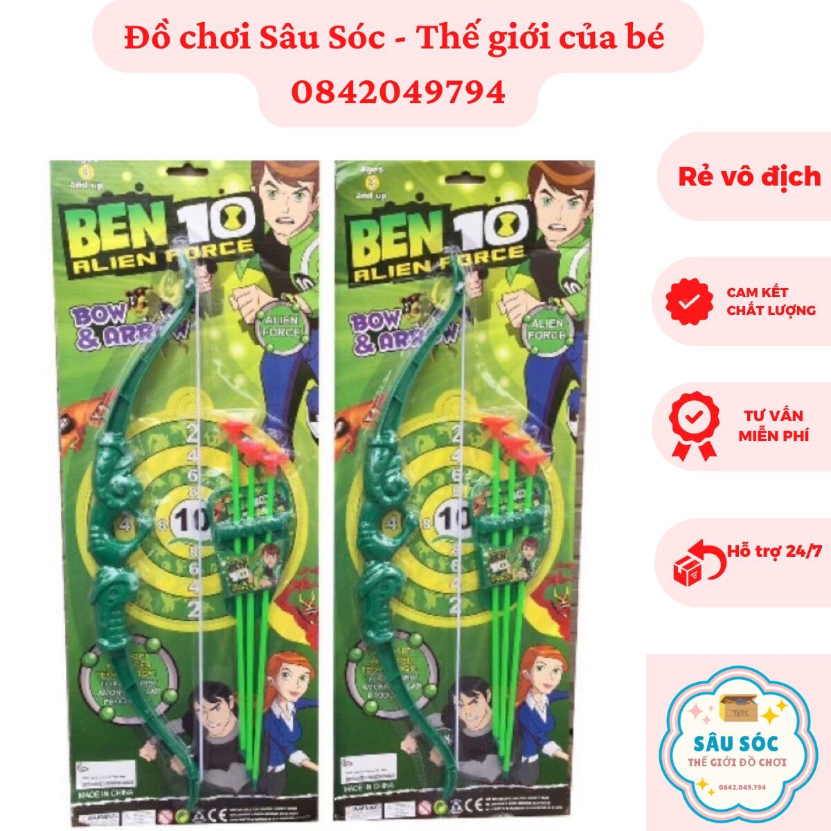 Đồ chơi cung tên bắn mũi tên nhựa hít tường ben 10