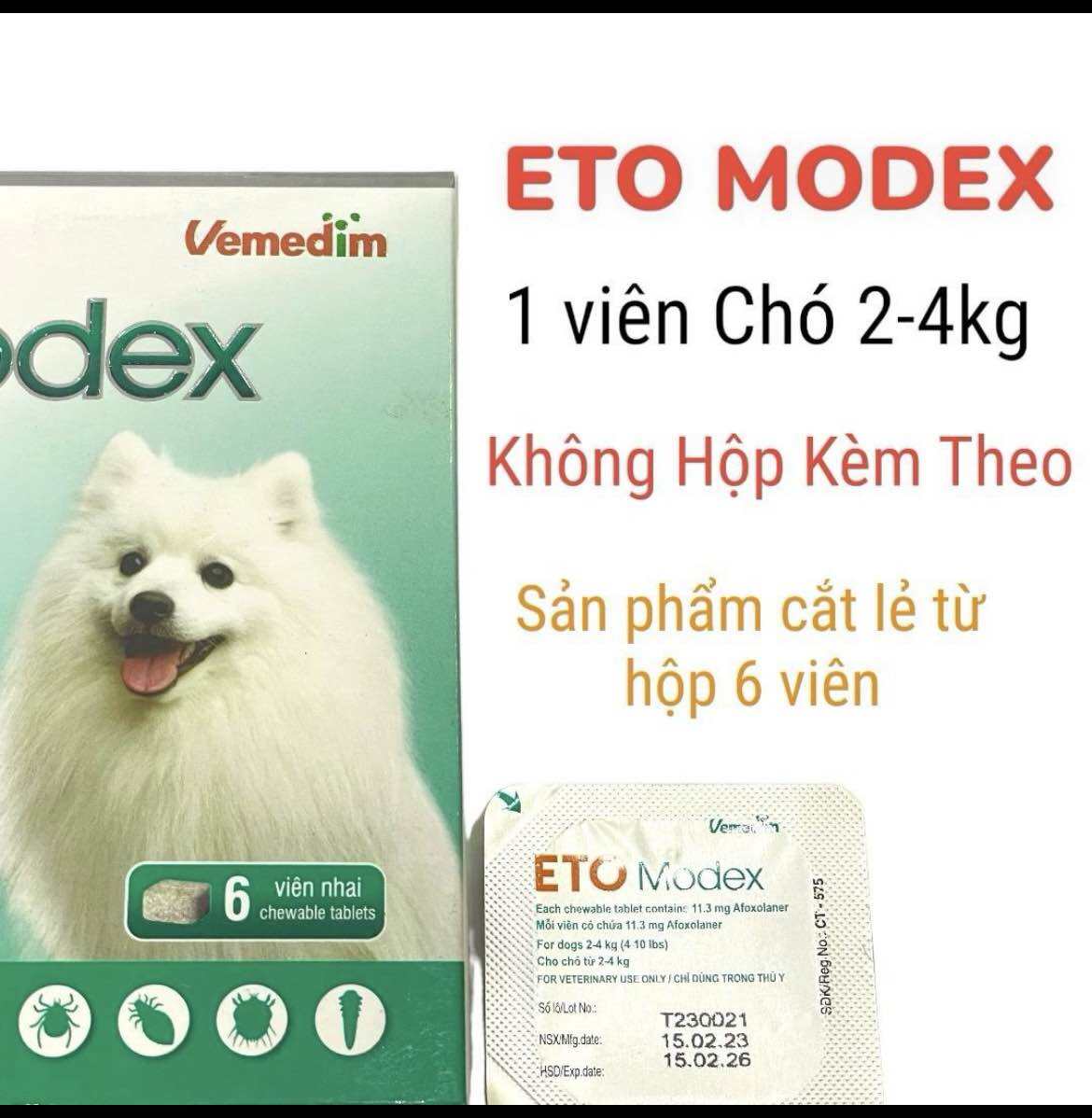 ETO Modex 1 viên nhai cho Chó bị ve bọ chét rận  viêm da do Demodex Sarcoptes.