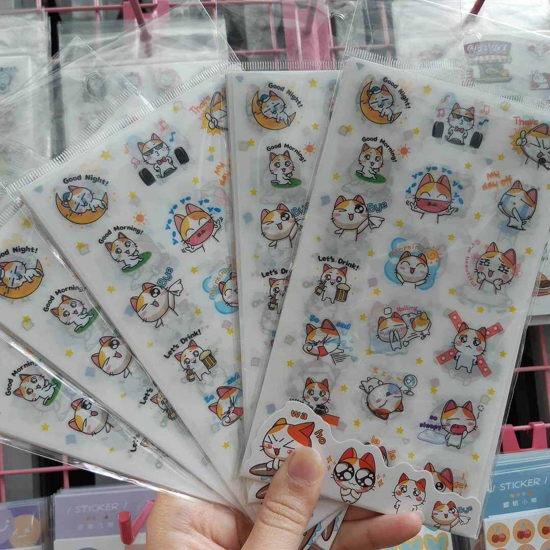 Set 6 tấm sticker mèo dán trang trí