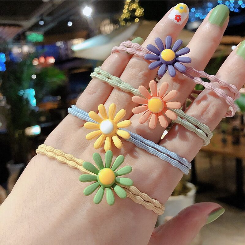 Dây cột tóc hoa cúc co giãn nhiều màu - Combo 5 dây thun cột tóc Hàn Quốc xinh xắn giá rẻ