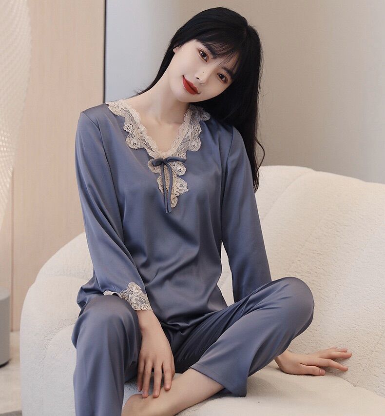 Bộ đồ lụa mặc ngủ, mặc nhà phối ren cao cấp- C98