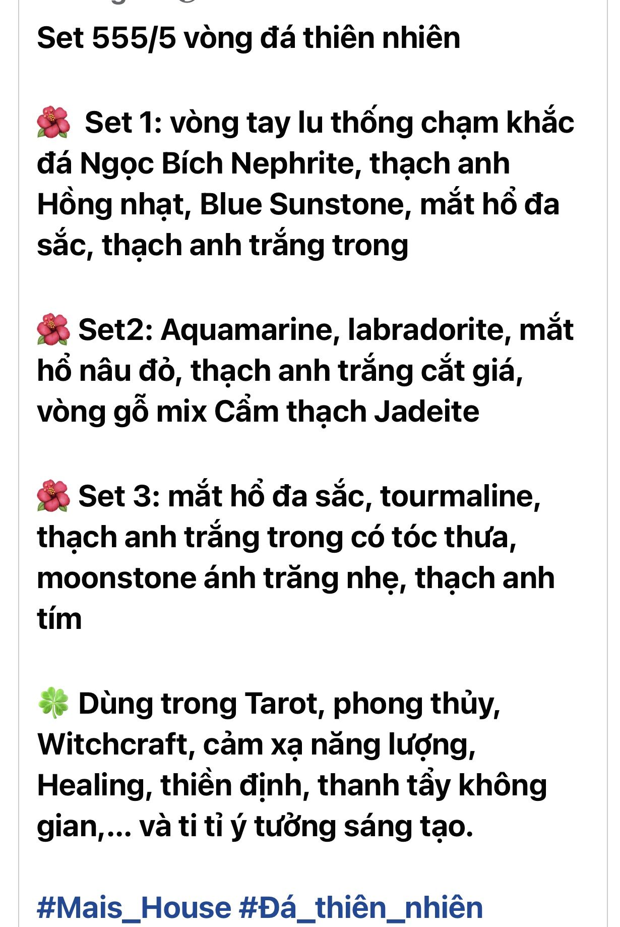 [Dọn kho] Set 5 vòng đá phong thủy may mắn các loại