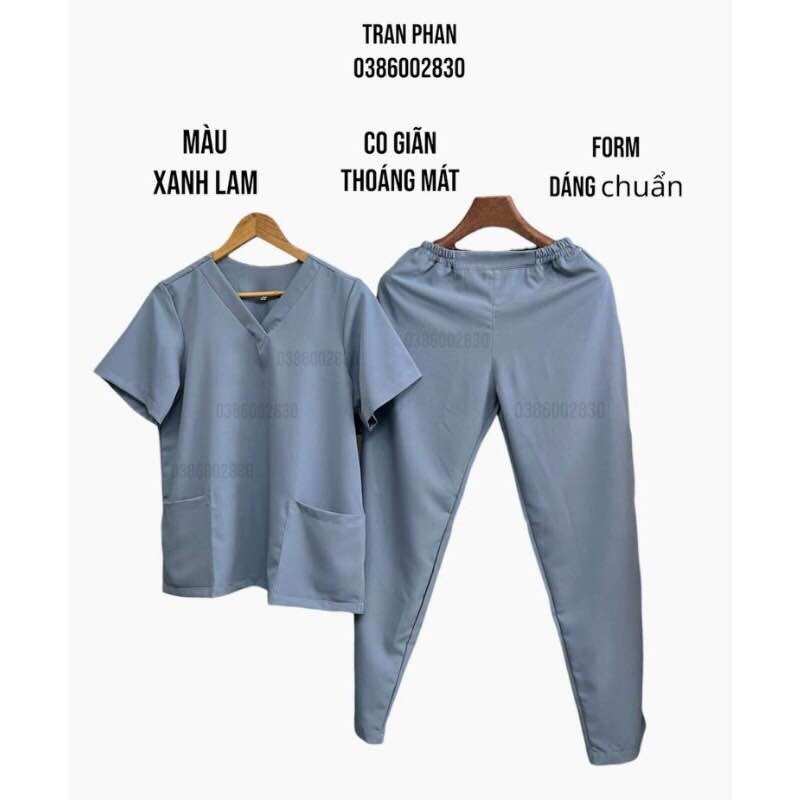 Đồng phục spa/bộ túi cotton nữ màu xanh lam
