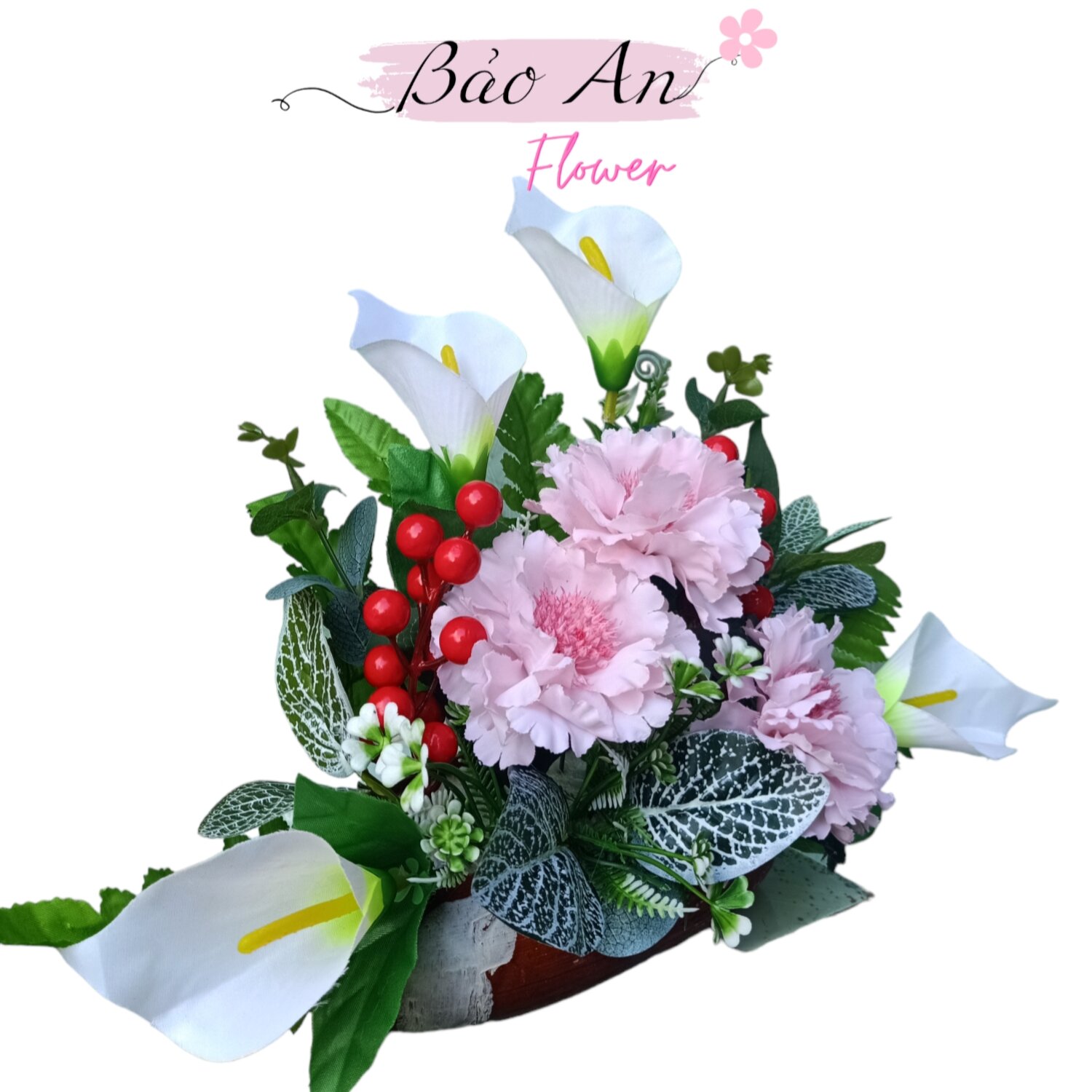 Chậu hoa lụa, hoa giả để bàn, trang trí bàn thờ