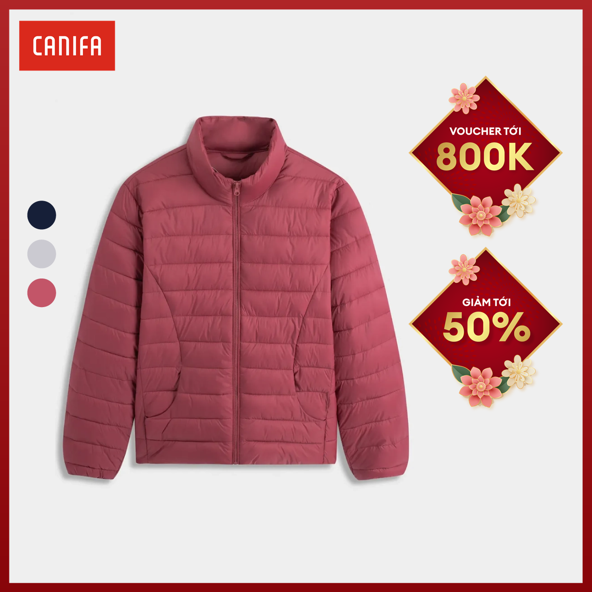 Áo khoác phao chần bông nữ CANIFA chống thấm nước, mũ tháo rời, túi gấp gọn 6OT23W021