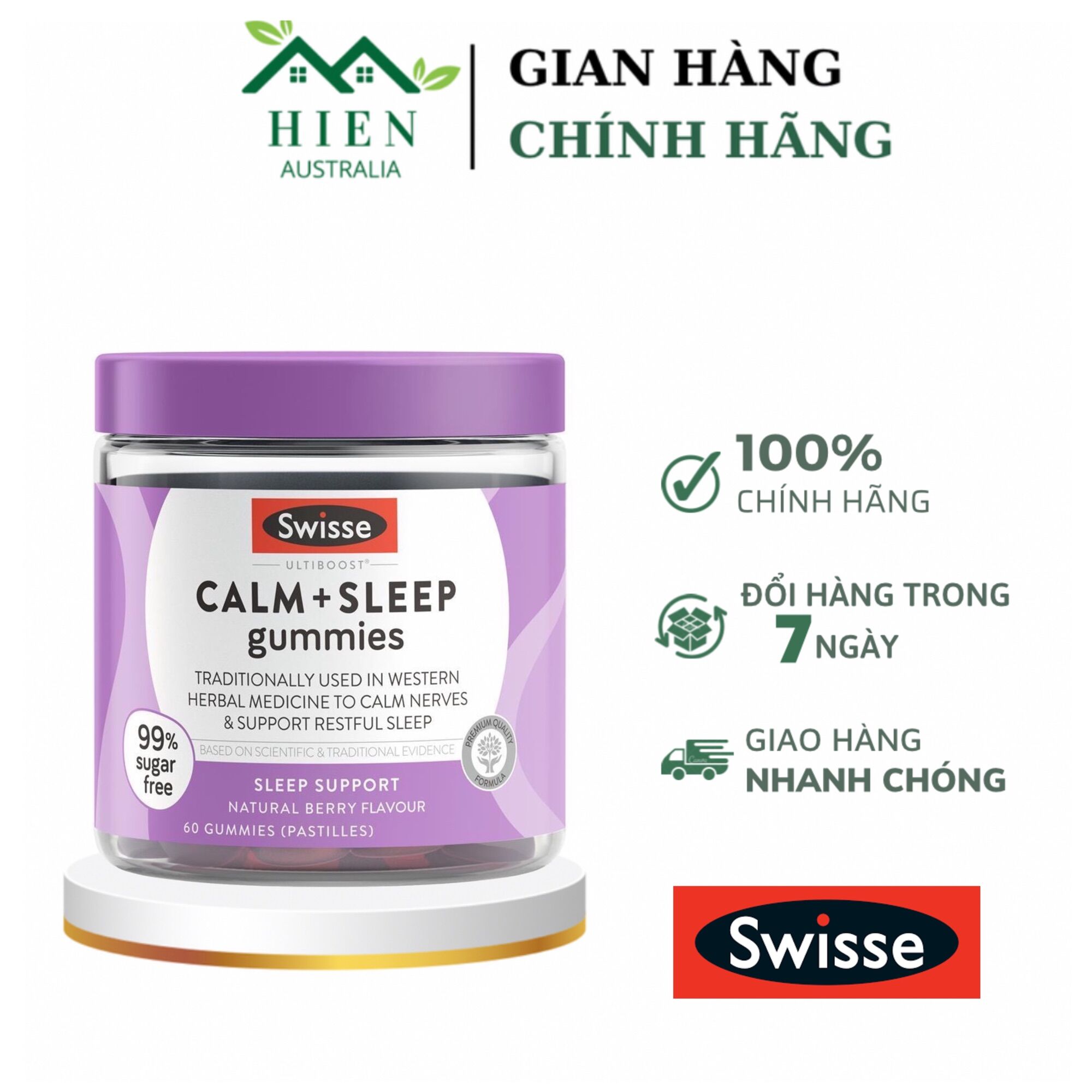 Kẹo dẻo hổ trợ ngủ ngon giảm căng thẳng swisse calm + sleep gummies 60 viên