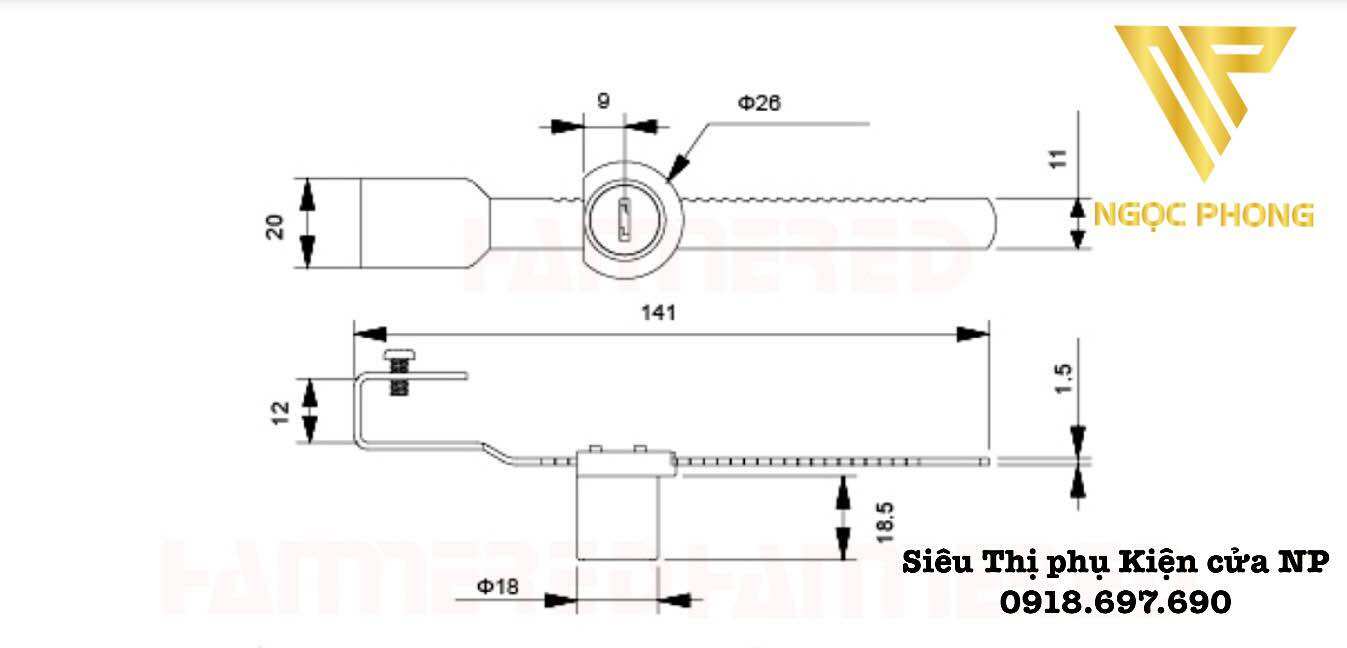 Khóa răng cưa cửa tủ lùa kính 3-5mm [HMR ]
