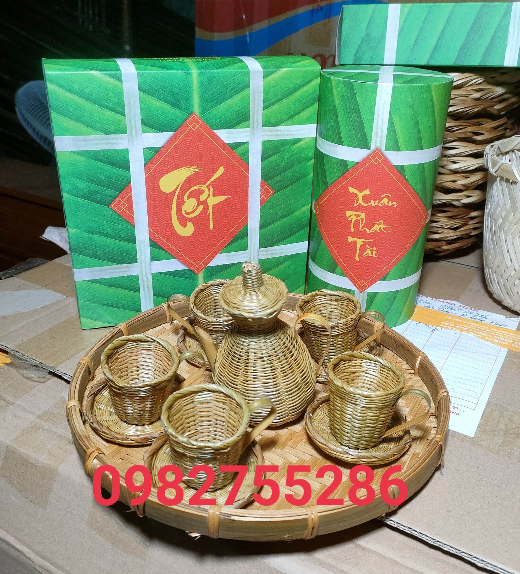 Bộ ấm trà tre đan