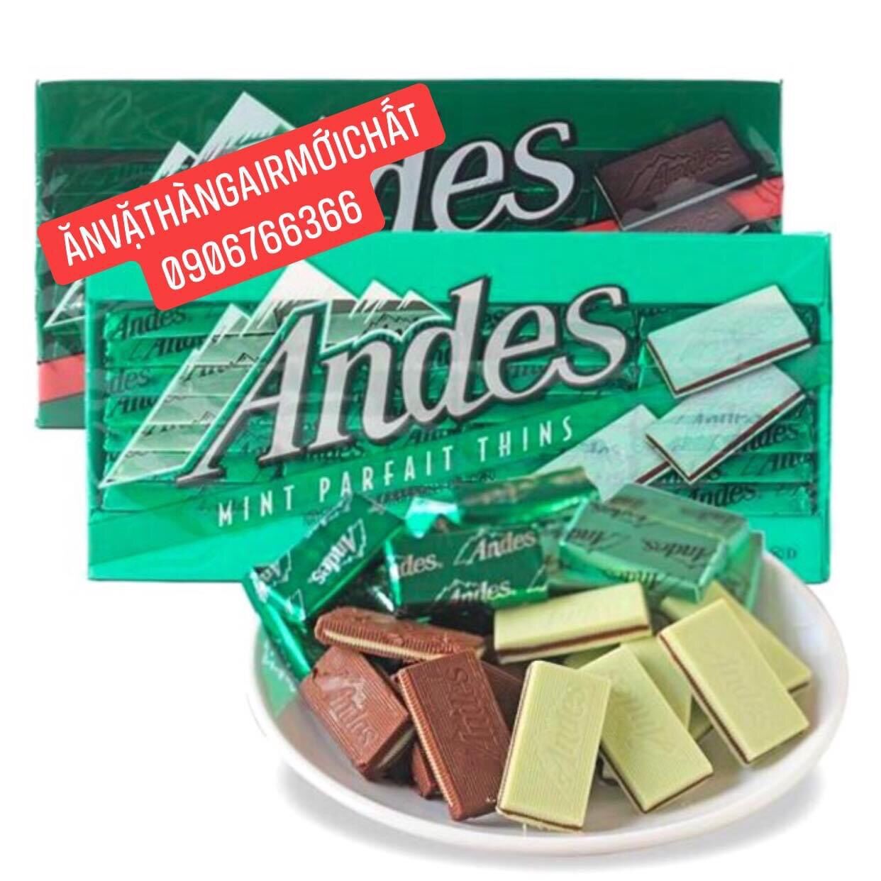 [DATE MỚI 12/2024]Kẹo Socola Andes Nhân Bạc Hà Thanh 132 Gram - 28 Thanh