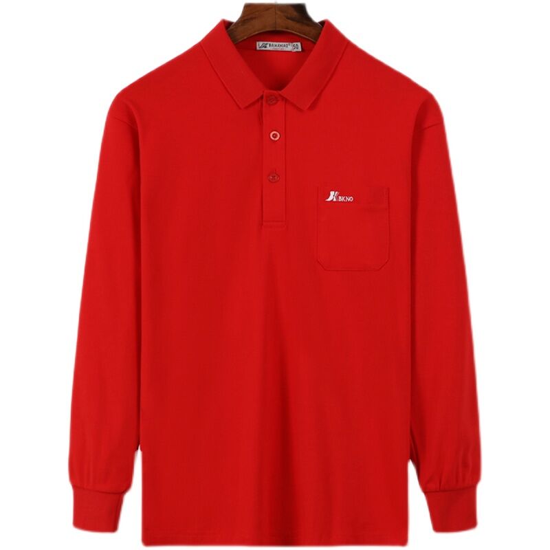 Áo Thun Dài Tay Cổ Bẻ Cotton Áo Thu Rộng Rãi Có Túi Cho Nam Trung Niên Và Cao Tuổi Áo Thun Polo Cho Bố Dày Dặn Màu Trơn Áo Mặc Trong