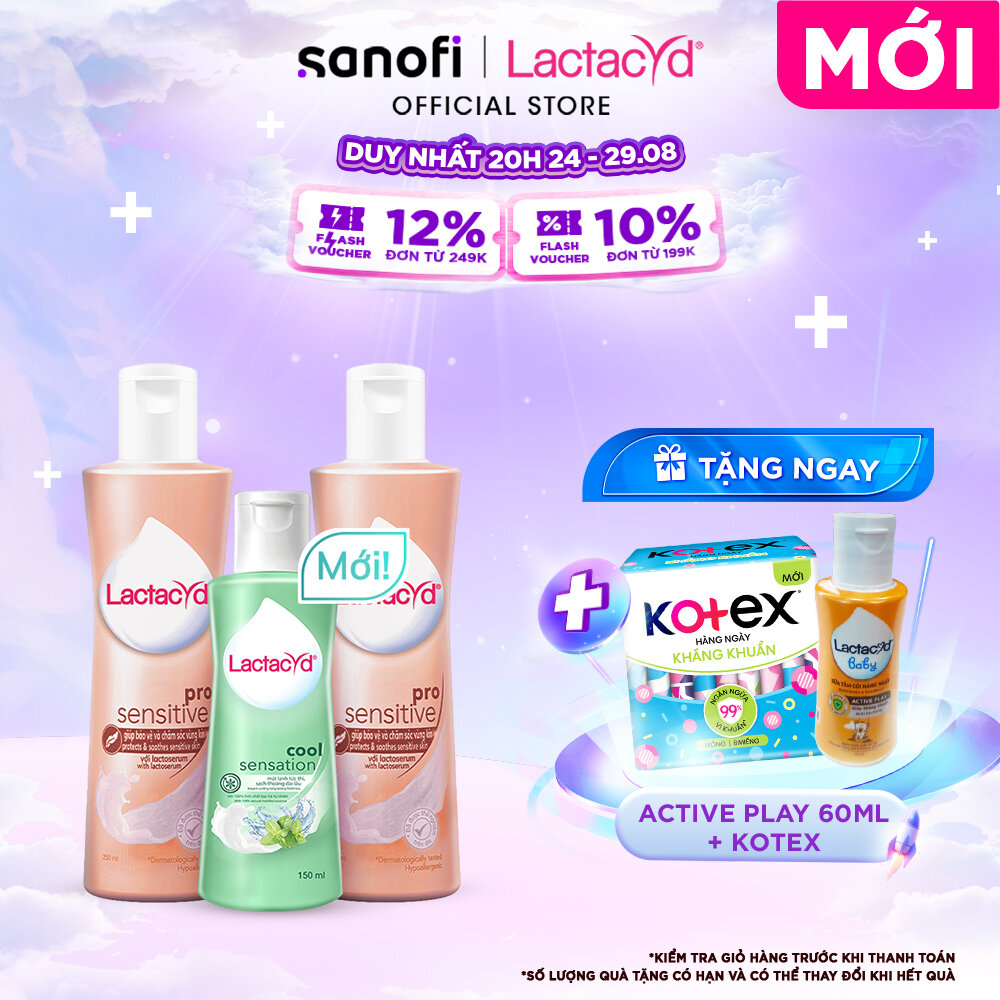 Bộ 1 chai ddvs phụ nữ lactacyd cool sensation 250ml + 2 chai lactacyd pro sensitive 250ml