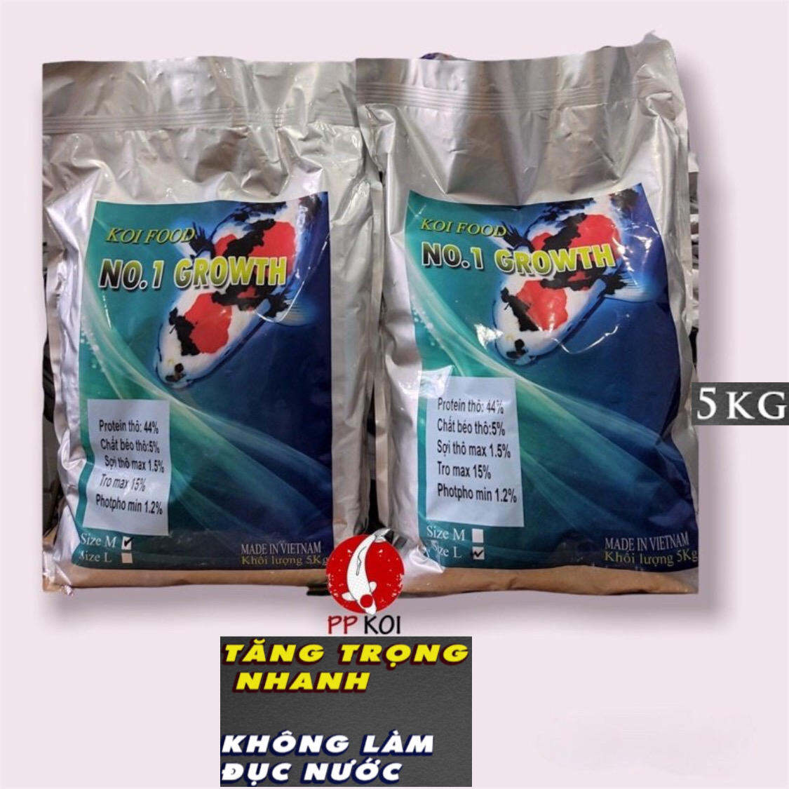 Thức ăn cá Koi: Cám No.1 Growth tăng trọng 44% đạm - Bao 5kg