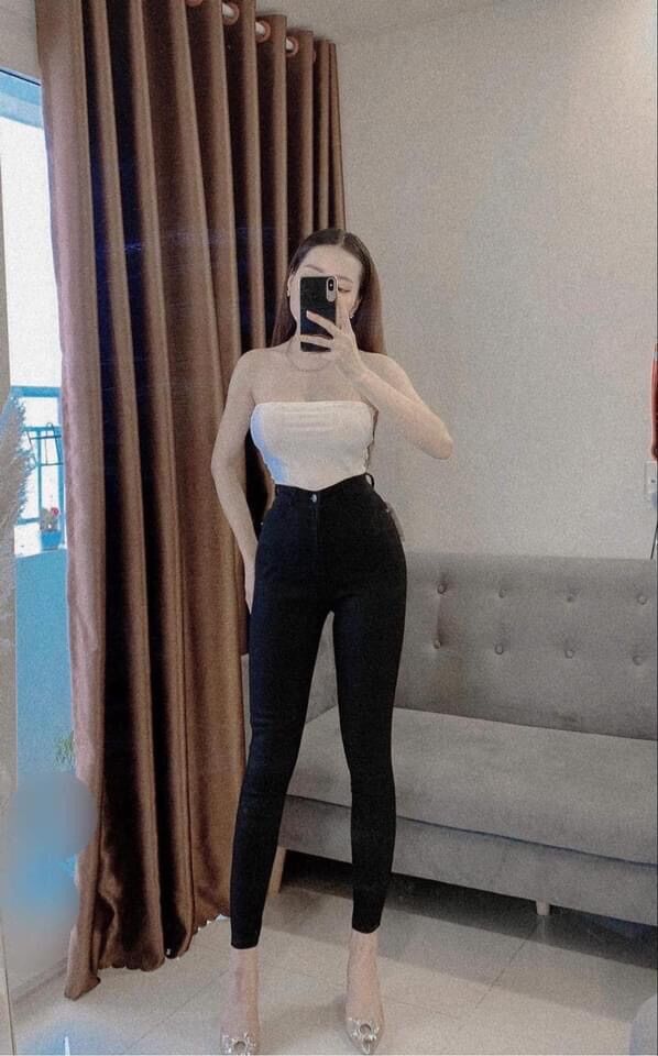 quần jean nữ 2 nút ( 1 nút ) cạp cao co dãn
