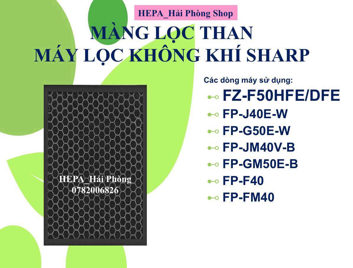 Màng than hoạt tính sharp fp-j40e-w, fp-g50e-w, fp-jm40ev-b, fp-gm50e-b