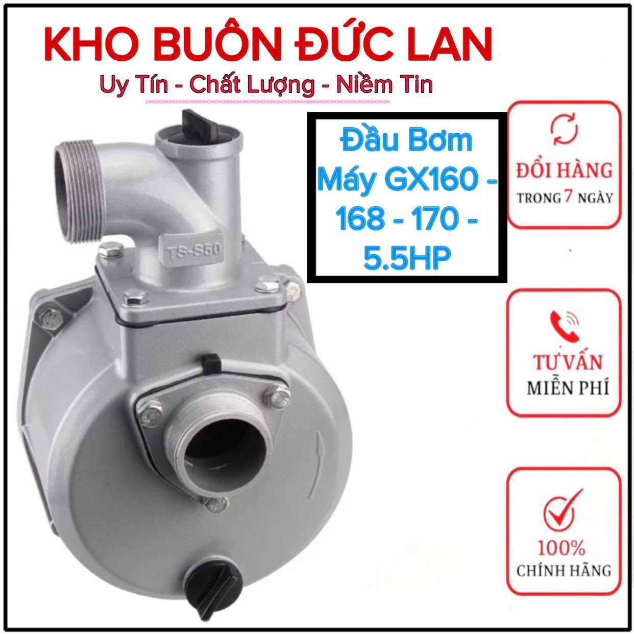 Đầu bơm nước áp lực phun xa đẩy cao máy gx160 - 168 - 170 - 5.5h