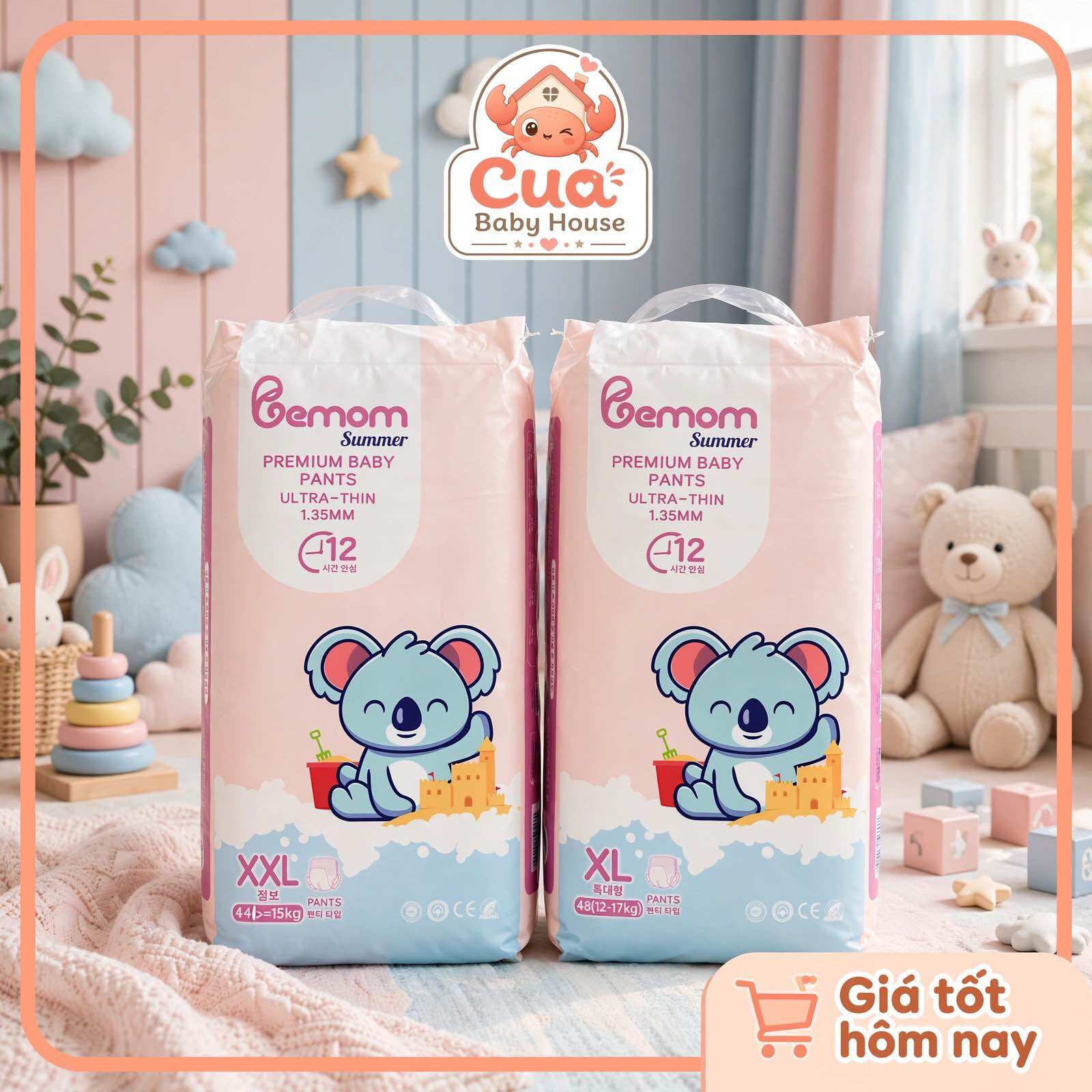 (Không Quà) Combo 2 Bịch Tã/Bỉm Dán Và Quần Bemom Summer Siêu Mỏng Mềm, Thấm Hút Tốt Size NB-3XL Cho Bé Từ 3kg-30kg