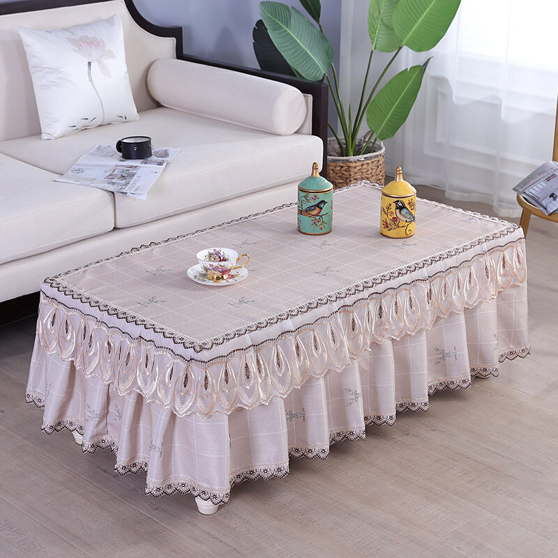 Khăn phủ chống bụi phòng khách đồng quê bọc toàn bộ khăn phủ bàn trà ren