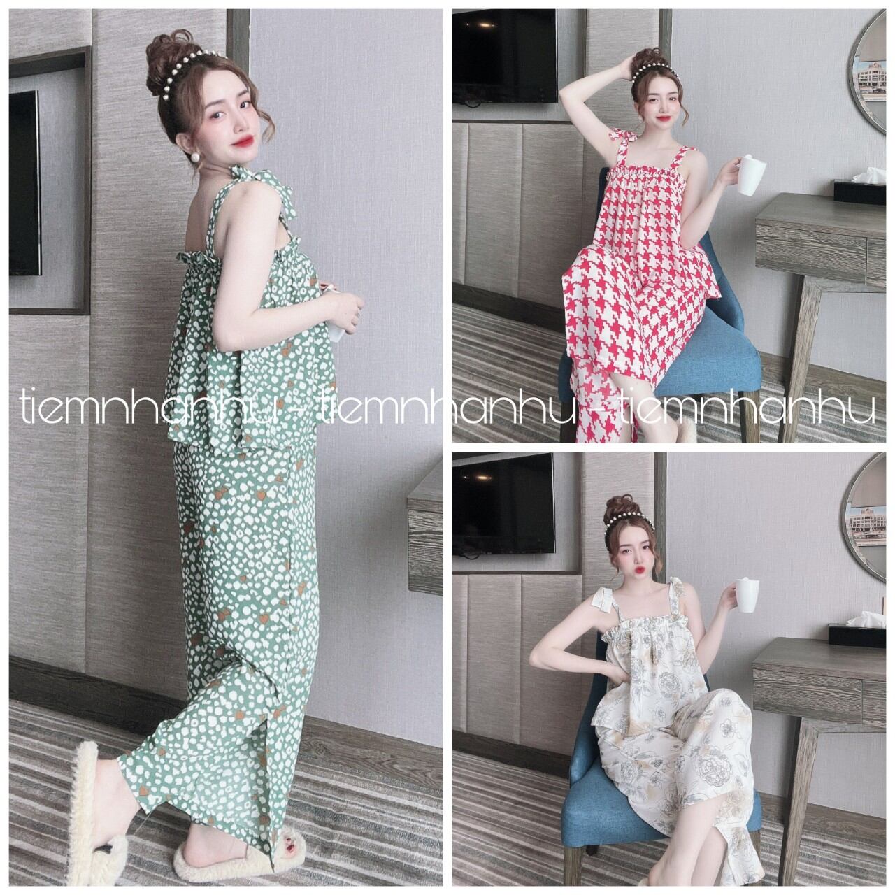 Freesize 40-60kg - Bộ ngủ 2 dây lụa mango áo lửng, quần dài. Đồ ngủ nữ loại 1 cao cấp