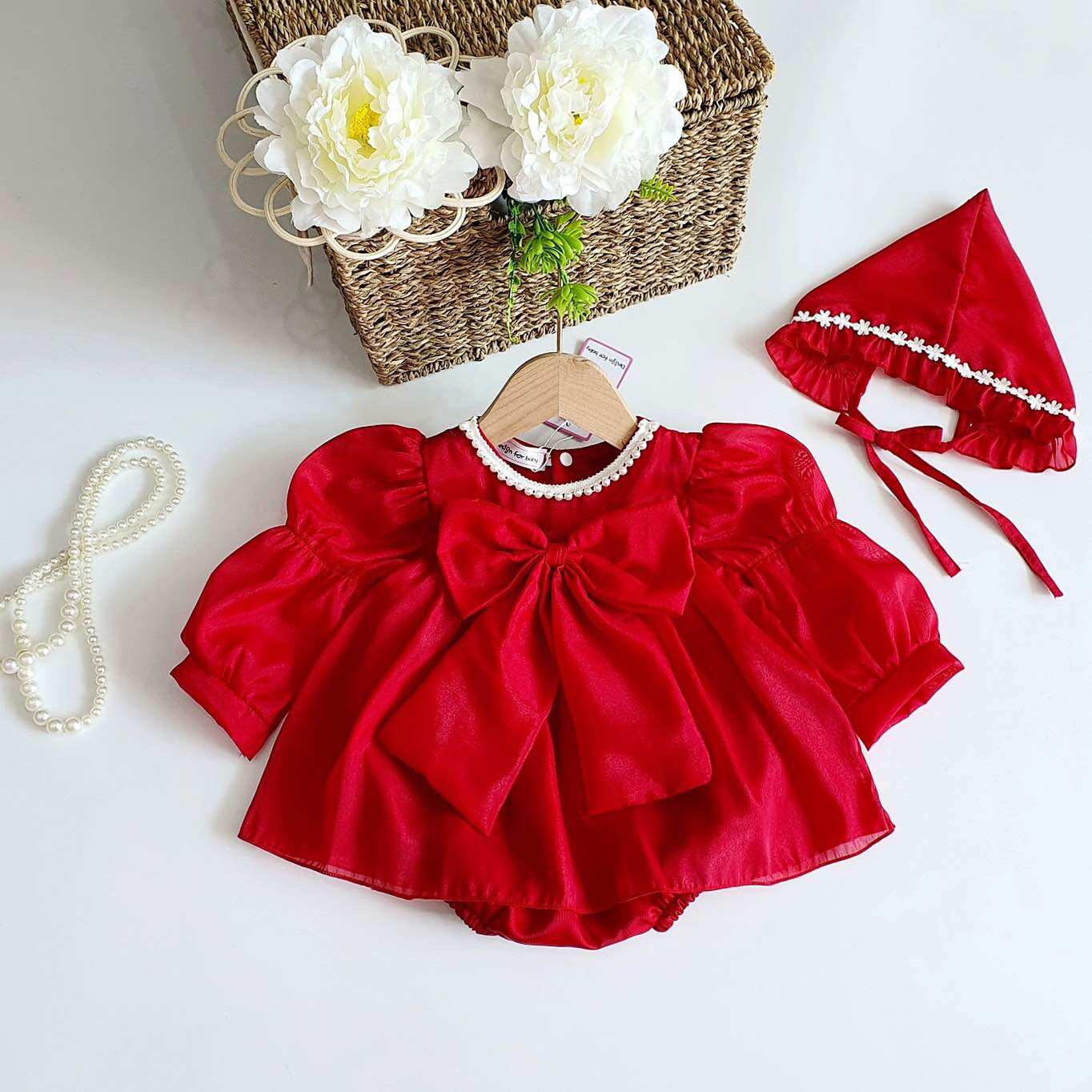 Body cổ tàu hoa công nhím xù kids cho bé gái sơ sinh, đầy tháng, thôi nôi b128