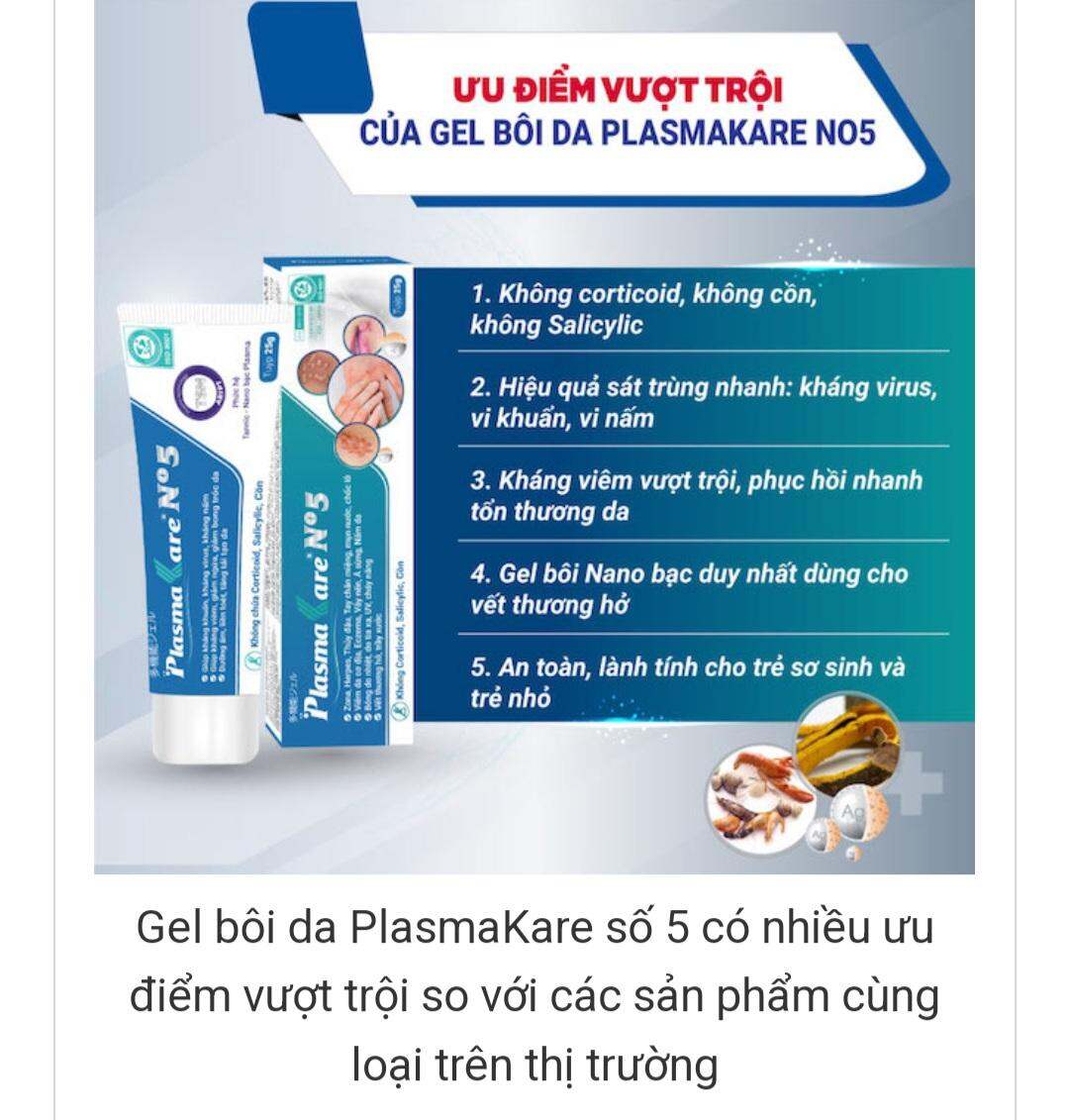 Gel bôi Nano Bạc PlasmaKare No5 kháng khuẩn, kháng nấm, virus...chống viêm, giảm ngứa, tái tạo da, chuyên sâu cho bệnh về da