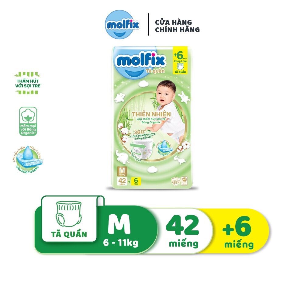 Tã quần thiên nhiên molfix jumbo s46/m42/l38/xl34/xxl30/