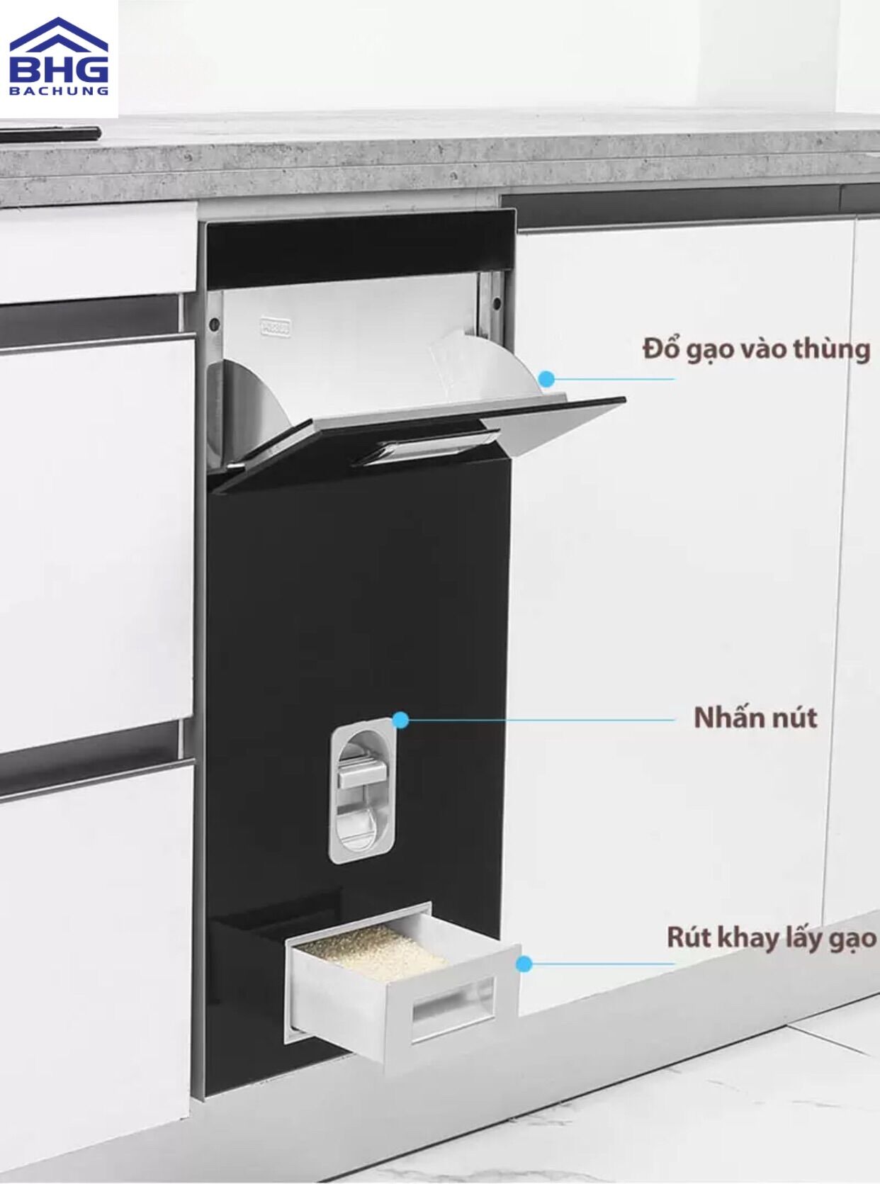 Thùng gạo mặt gương cao cấp BHG