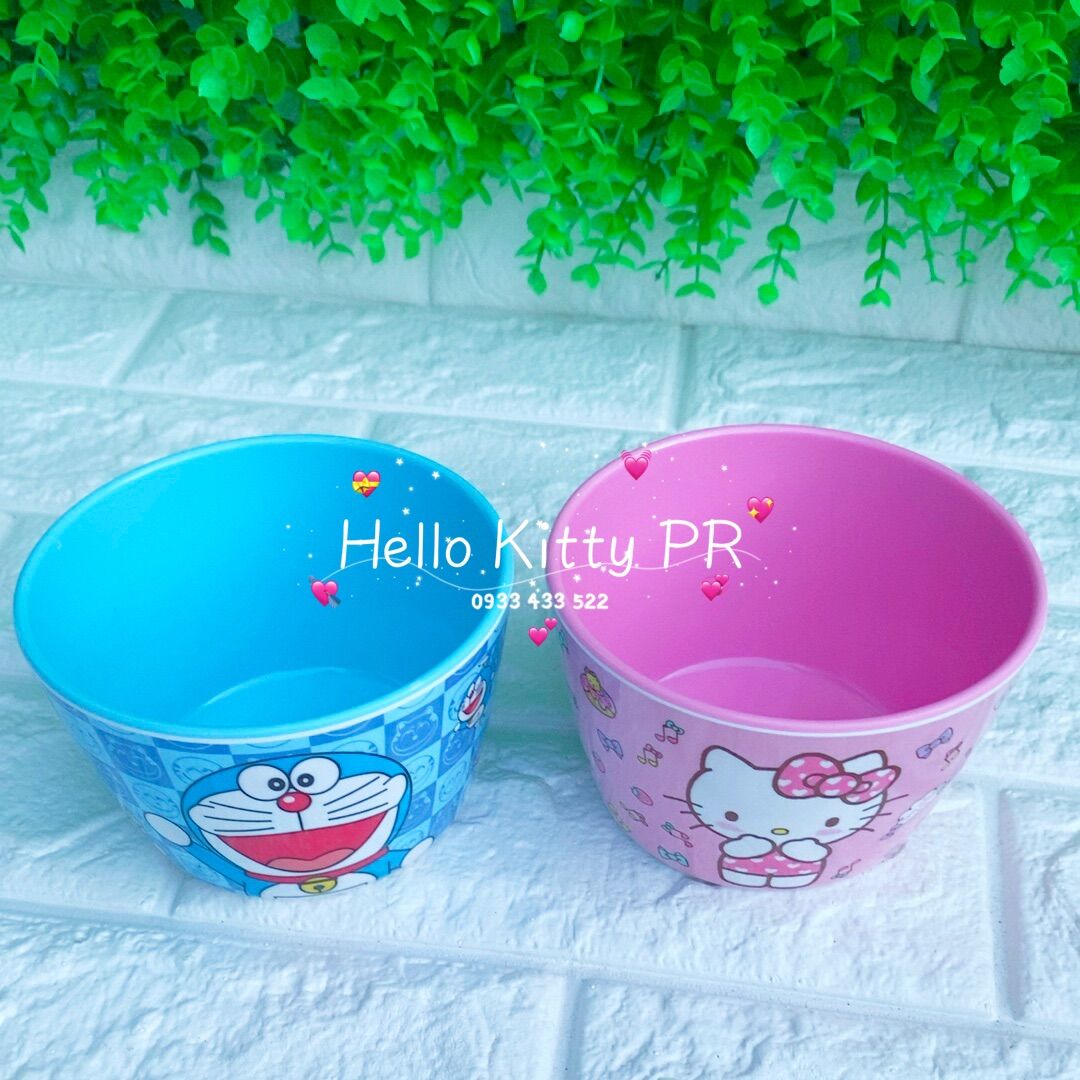 CHÉN MUỖNG LY BÀN ĂN HELLO KITTY & DORAEMON