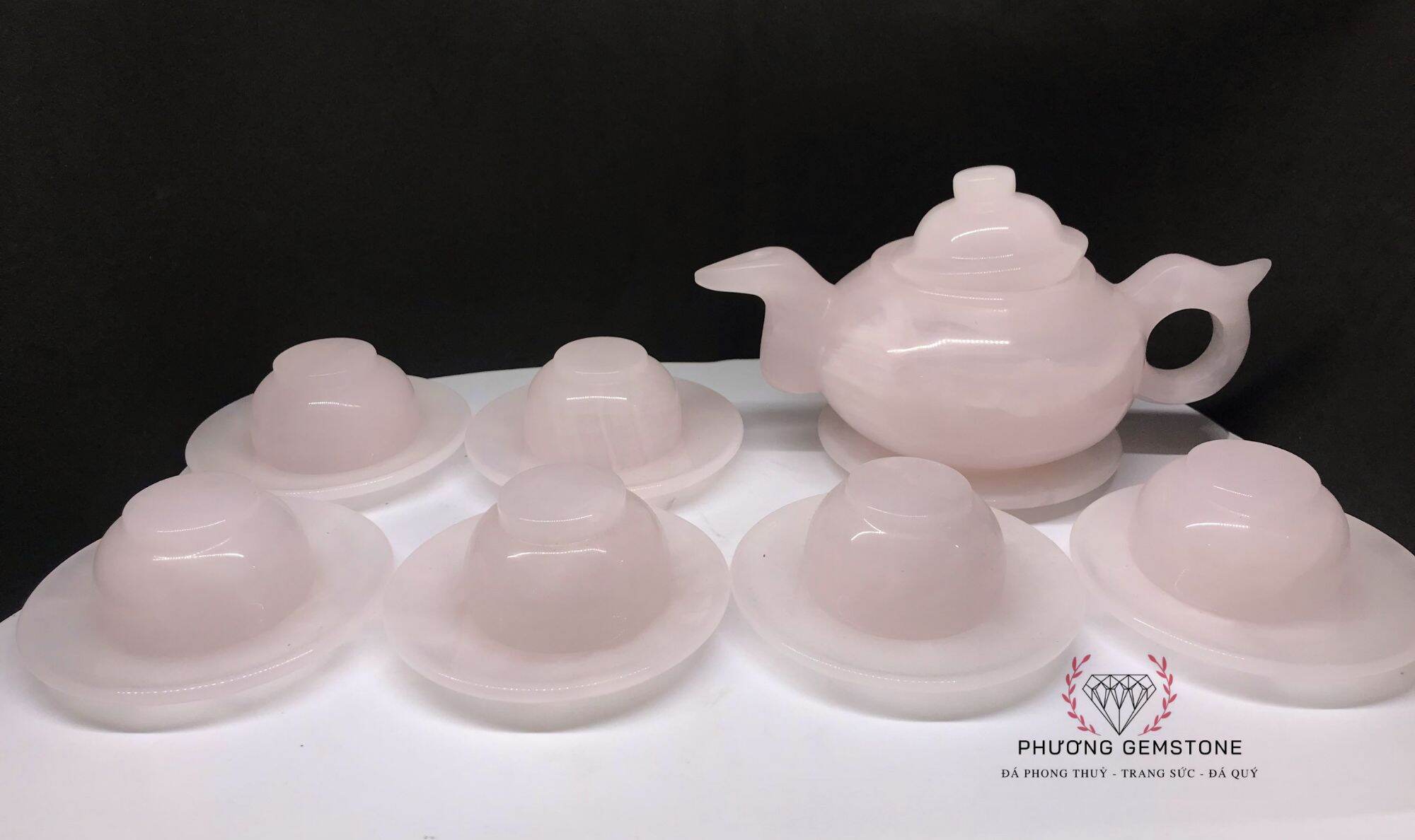 Bộ ấm trà - Đá Thạch Anh Hồng - Vật phẩm trang trí nhà cửa bao đẹp